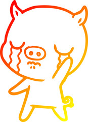 Obraz premium warm gradient line drawing cartoon pig crying waving goodbye