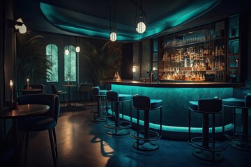 Luxury of the Future: A Stylish Speakeasy Bar for Fun Nights of Social Drinks and Eats. Generative AI