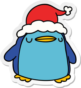 christmas sticker cartoon of kawaii penguin