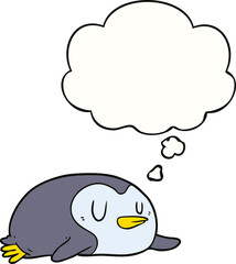 cartoon penguin and thought bubble