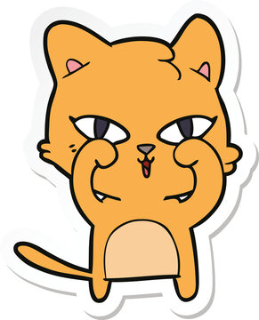 Sticker Of A Cartoon Cat Rubbing Eyes