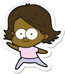 sticker of a happy cartoon girl