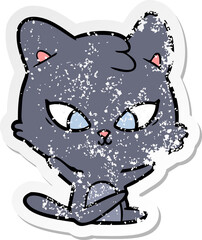 distressed sticker of a cute cartoon cat