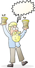 speech bubble cartoon man with coffee cups