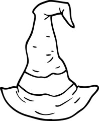 line drawing cartoon witch hat