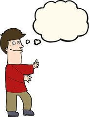 cartoon man gesturing with thought bubble