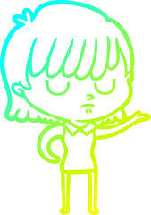 cold gradient line drawing cartoon woman