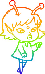 rainbow gradient line drawing pretty cartoon alien girl