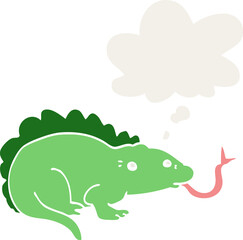 cartoon lizard and thought bubble in retro style