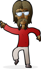 Obraz na płótnie Canvas cartoon hippie man wearing glasses