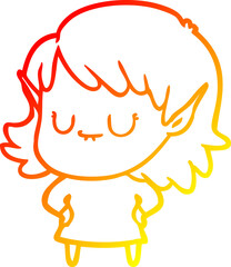 warm gradient line drawing happy cartoon elf girl
