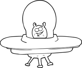 black and white cartoon spaceship
