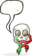 cartoon skull with snakes with speech bubble