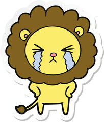 sticker of a cartoon crying lion