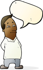 cartoon friendly man with speech bubble