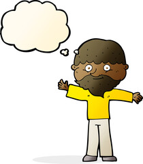 cartoon happy man with beard with thought bubble