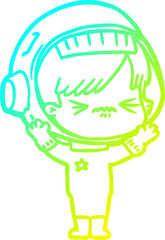 cold gradient line drawing cartoon astronaut woman