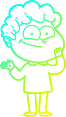 cold gradient line drawing cartoon happy man