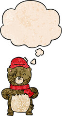 cute cartoon bear and thought bubble in grunge texture pattern style