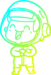 cold gradient line drawing happy cartoon astronaut
