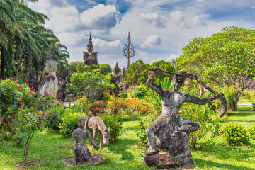 Vientiane Laos, statue at Buddha Park Xieng Khuan