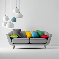 modern living room interior with lamps and  colorful pillows created with Generative AI technology