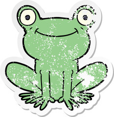 distressed sticker of a cartoon frog