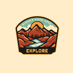 Fototapeta premium Hand Drawn Mountain and River Logo