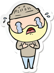 sticker of a cartoon bearded man crying