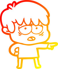 warm gradient line drawing cartoon exhausted boy