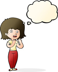 cartoon shocked woman with thought bubble