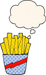 cartoon box of fries and thought bubble in comic book style