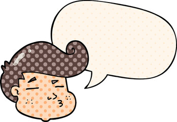 cartoon boy's face and speech bubble in comic book style