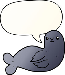 cartoon seal and speech bubble in smooth gradient style