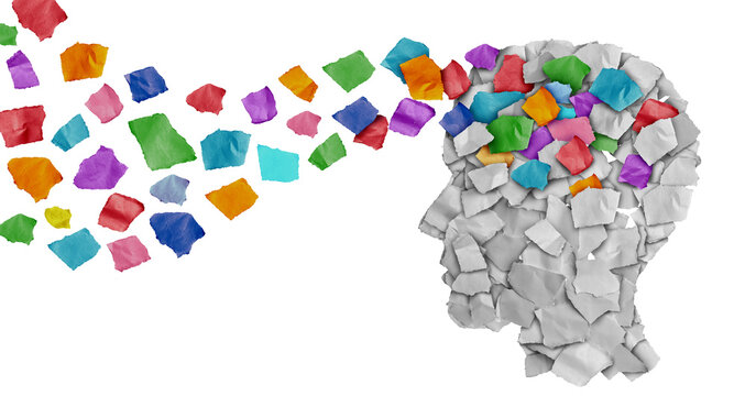 Training And Education as a human brain with torn paper as a learning student for skill development and creative instruction symbol or psychology and Autism or Autistic communication.
