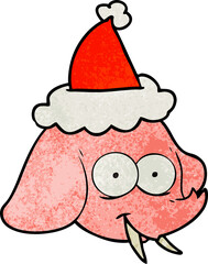 textured cartoon of a elephant face wearing santa hat