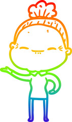 rainbow gradient line drawing cartoon peaceful old woman