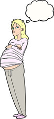 cartoon pregnant woman with thought bubble