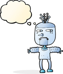 cartoon robot with thought bubble