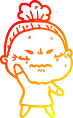 warm gradient line drawing cartoon annoyed old lady