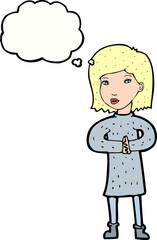 cartoon calm woman with thought bubble