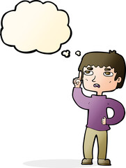 cartoon boy with question with thought bubble