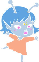 pretty flat color style cartoon alien girl