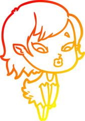 warm gradient line drawing cute cartoon vampire girl