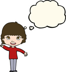 cartoon woman with idea with thought bubble