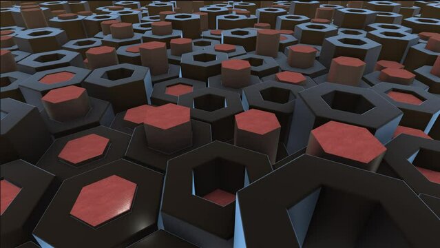 Animated video screensaver abstract computer render 3d simulation pentagonal valves and stems moving