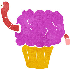 cartoon worm in cupcake