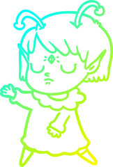 cold gradient line drawing cartoon alien girl