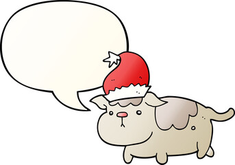 cute christmas dog and speech bubble in smooth gradient style