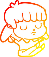 warm gradient line drawing cartoon indifferent woman sitting